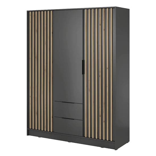 Norco Wooden Wardrobe With 3 Hinged Doors 155cm In Graphite_2