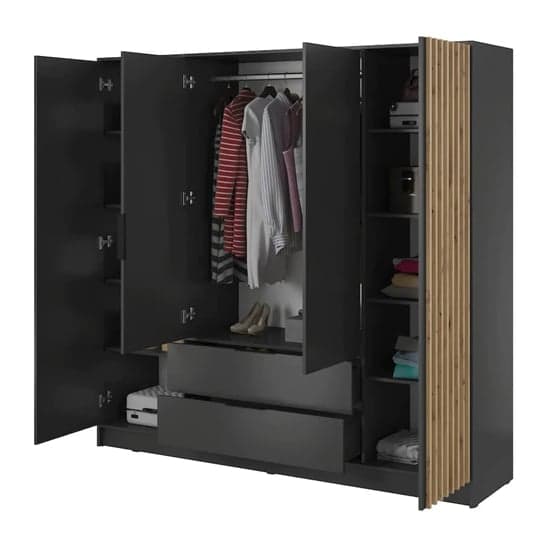 Norco Wooden Wardrobe With 4 Hinged Doors 206cm In Graphite_3