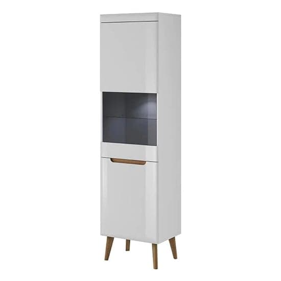 Newry High Gloss Display Cabinet Tall With 2 Doors In White_1