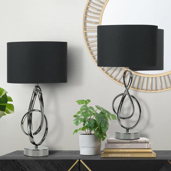 Norman Black Linen Shade Table Lamp With Black G-Clef Base_5