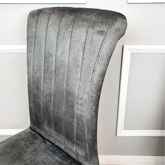 North Line Stitch Dark Grey Plush Velvet Dining Chairs In Pair_2
