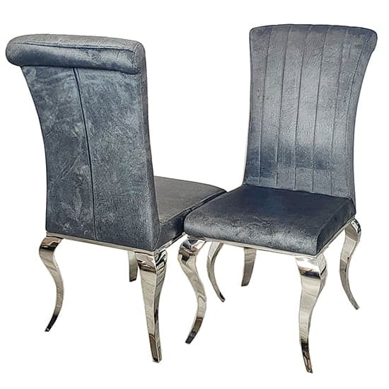 North Line Stitch Dark Grey Plush Velvet Dining Chairs In Pair_1