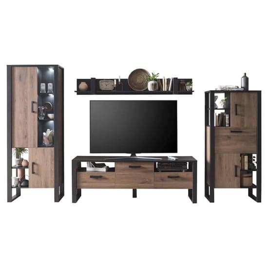 North Wooden Living Room Furniture Set 3 In Okapi Walnut With LED_2
