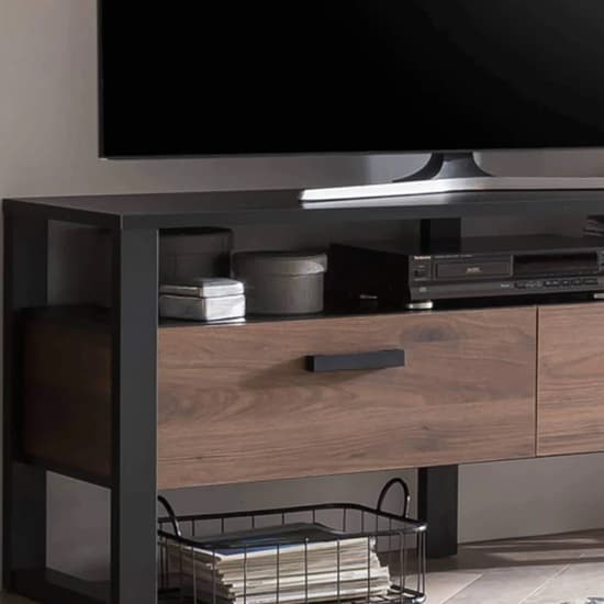 North Wooden TV Stand With 2 Drawers In Okapi Walnut_5