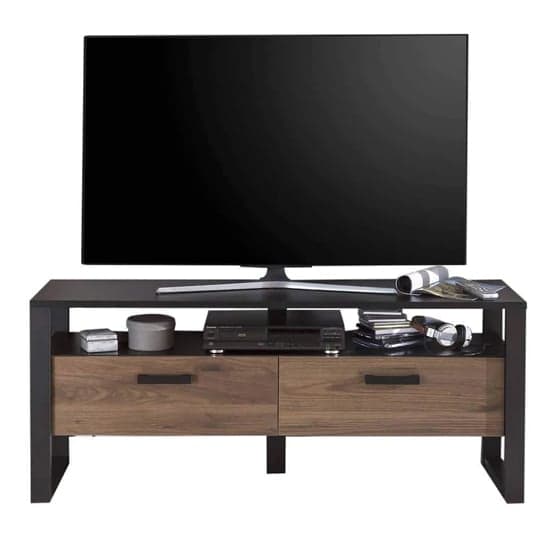 North Wooden TV Stand With 2 Drawers In Okapi Walnut_1