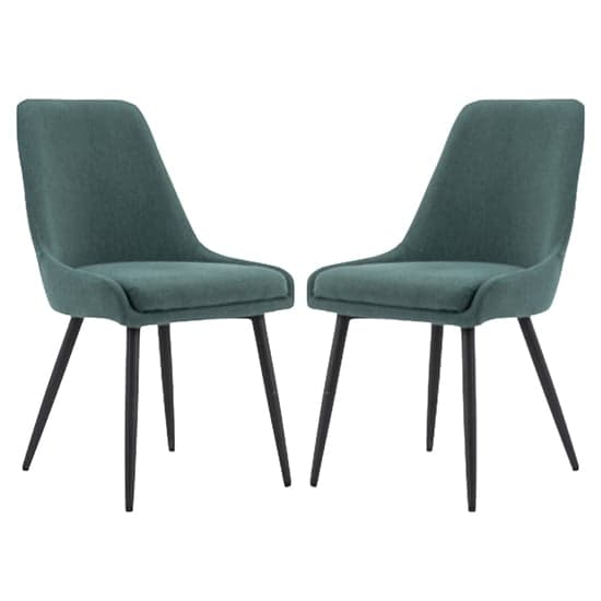 Norton Dark Green Fabric Dining Chairs With Metal Frame In Pair_1