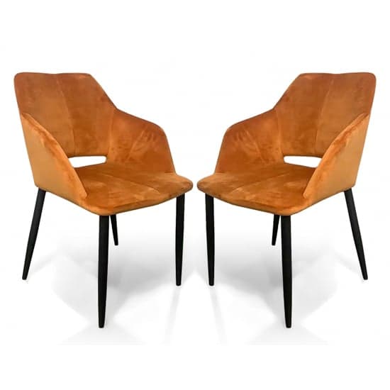Nossa Burnt Orange Brushed Velvet Dining Chairs In Pair_1