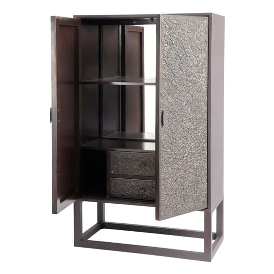 Notting Wooden Bar Cabinet With 2 Doors In Textured Brown_2