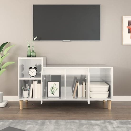Novato High Gloss TV Stand With 2 Doors In White_2