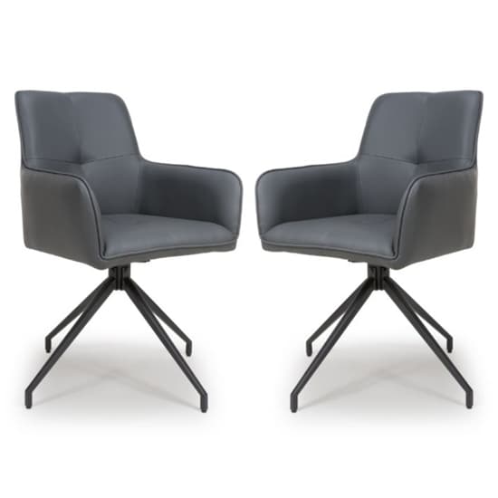 Novato Swivel Grey Faux Leather Dining Chairs In Pair_1