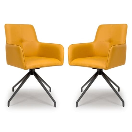 Novato Swivel Ochre Faux Leather Dining Chairs In Pair_1