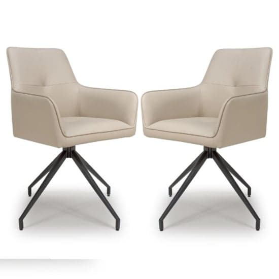 Novato Swivel Taupe Faux Leather Dining Chairs In Pair_1