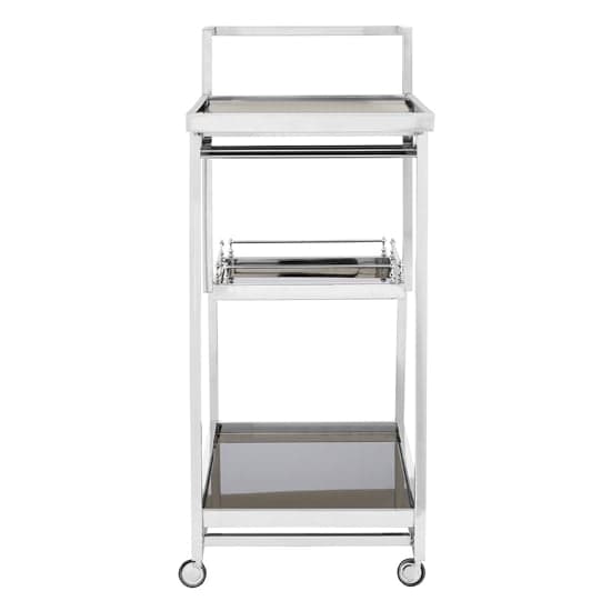 Kurhah Black Glass 3 Tier Drinks Trolley With Silver Frame_3