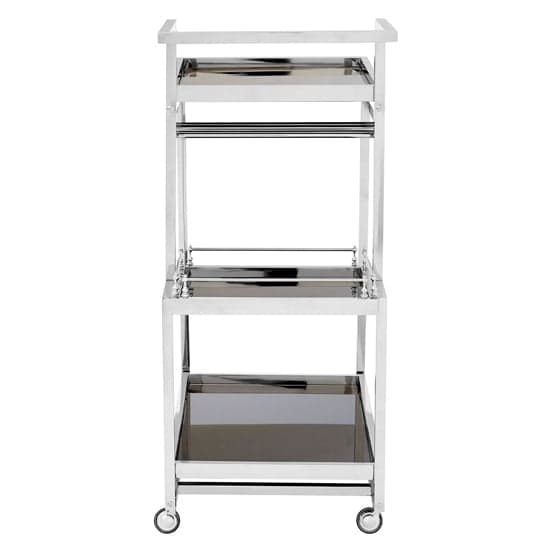 Kurhah Black Glass 3 Tier Drinks Trolley With Silver Frame_4