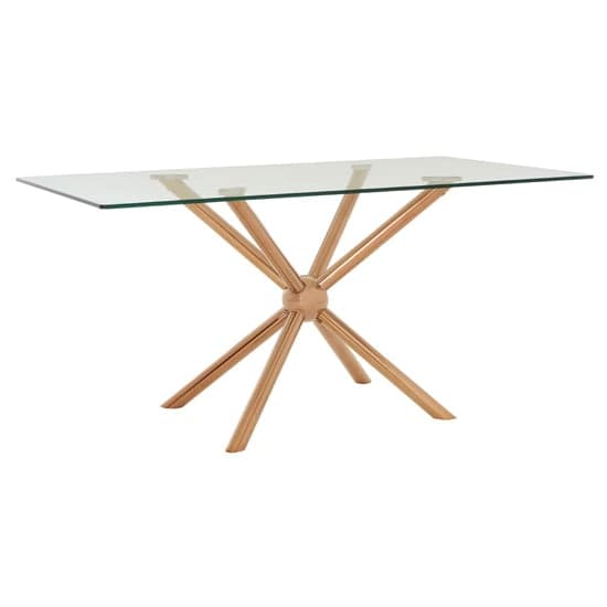 Kurhah Rectangular Clear Glass Dining Table With Rose Gold Frame_1