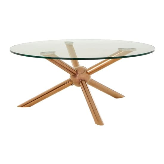Kurhah Round Clear Glass Coffee Table With Rose Gold Frame_1