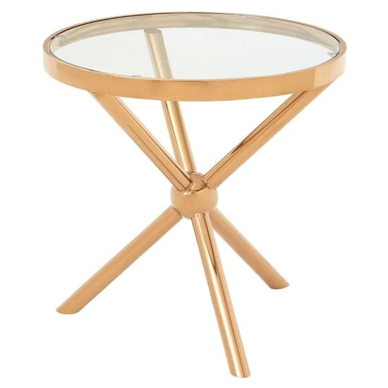 Kurhah Round Clear Glass Top Side Table With Rose Gold Frame_2