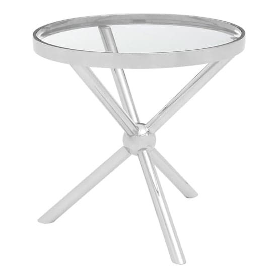 Kurhah Round Clear Glass Top Side Table With Silver Frame_2