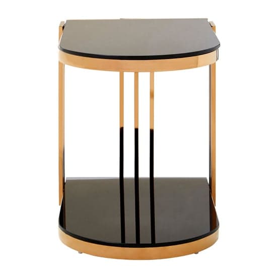 Kurhah U-Shaped Black Glass Side Table With Rose Gold Frame_2