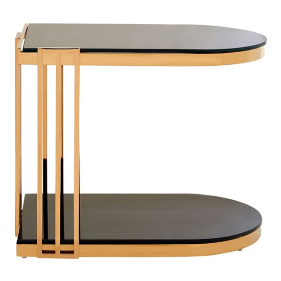 Kurhah U-Shaped Black Glass Side Table With Rose Gold Frame_3