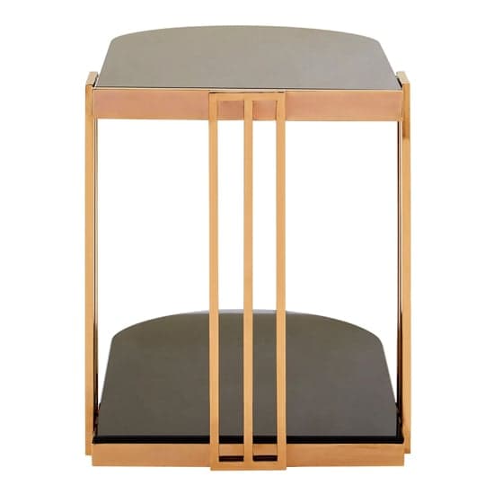 Kurhah U-Shaped Black Glass Side Table With Rose Gold Frame_4