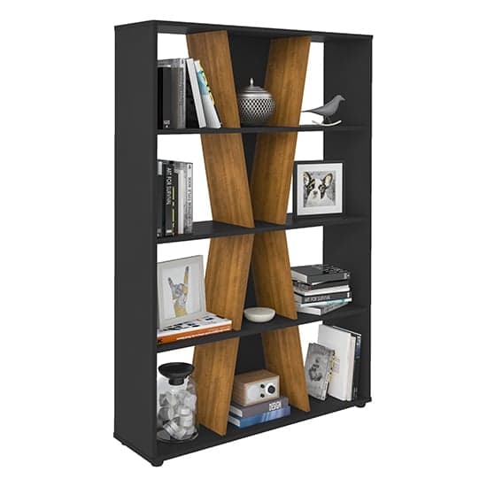Nuneaton Medium Wooden Bookcase In Black And Pine Effect_2