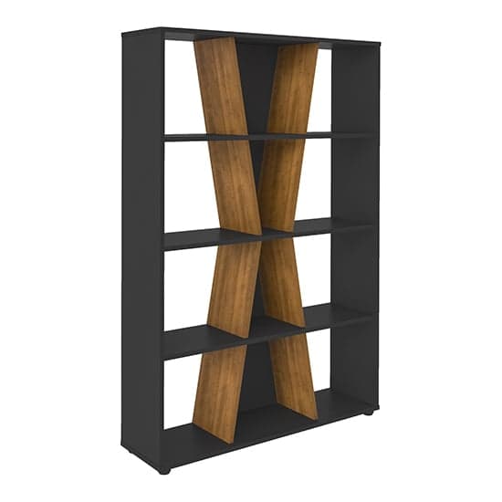 Nuneaton Medium Wooden Bookcase In Black And Pine Effect_3