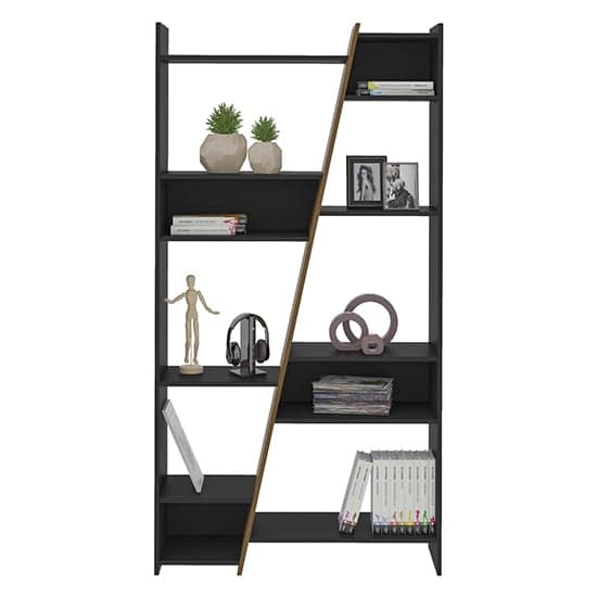 Nuneaton Tall Wooden Bookcase In Black And Pine Effect_2