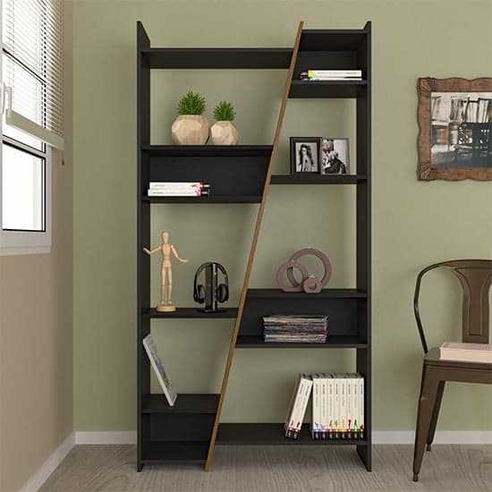 Nuneaton Tall Wooden Bookcase In Black And Pine Effect_1