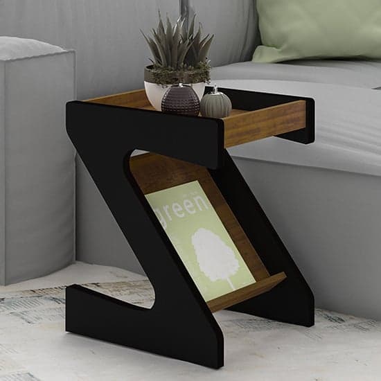 Nuneaton Wooden Z Shape Side Table In Black And Pine Effect_1