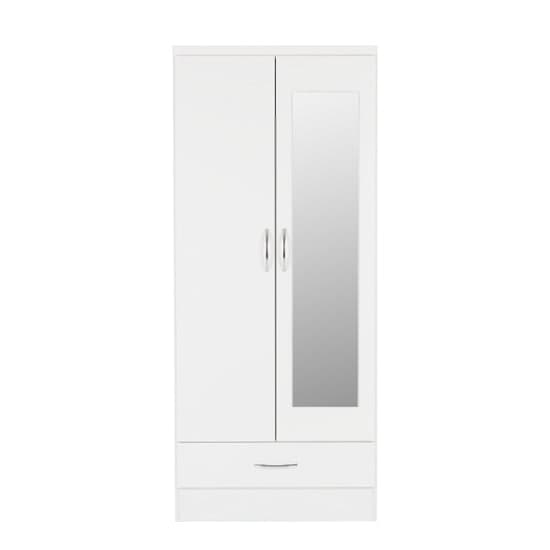 Noir 2 Doors 1 Drawer Mirrored Wardrobe In White High Gloss_2