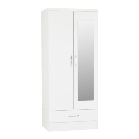 Noir 2 Doors 1 Drawer Mirrored Wardrobe In White High Gloss_1