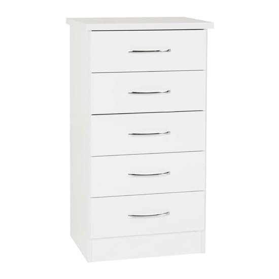 Noir 5 Drawers Narrow Chest Of Drawers In White Gloss_1