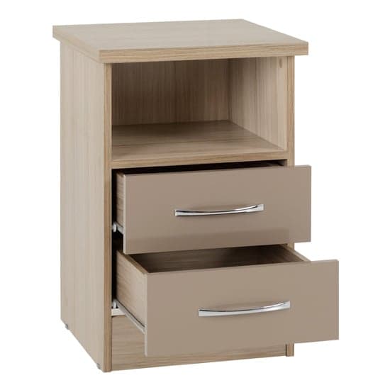 Noir 2 Drawers Bedside Cabinet In Oyster Gloss And Light Oak_2