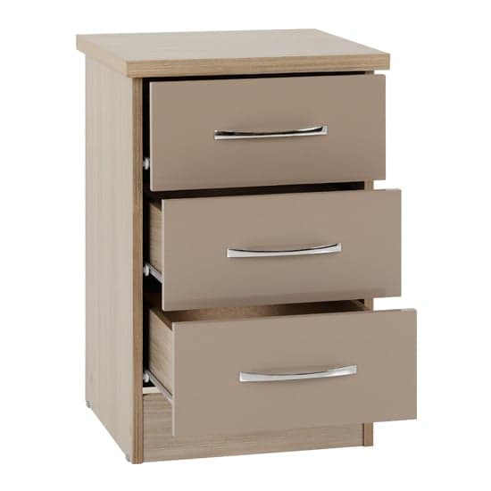 Noir 3 Drawers Bedside Cabinet In Oyster Gloss And Light Oak_2
