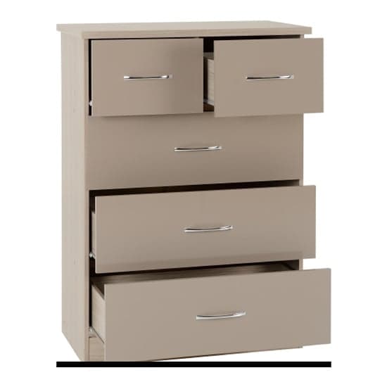 Noir 5 Drawers Chest Of Drawers In Oyster Gloss And Light Oak_2