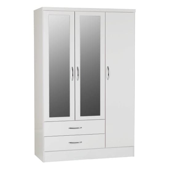 Noir Mirrored Wardrobe In White Gloss With 3 Doors 2 Drawers_1