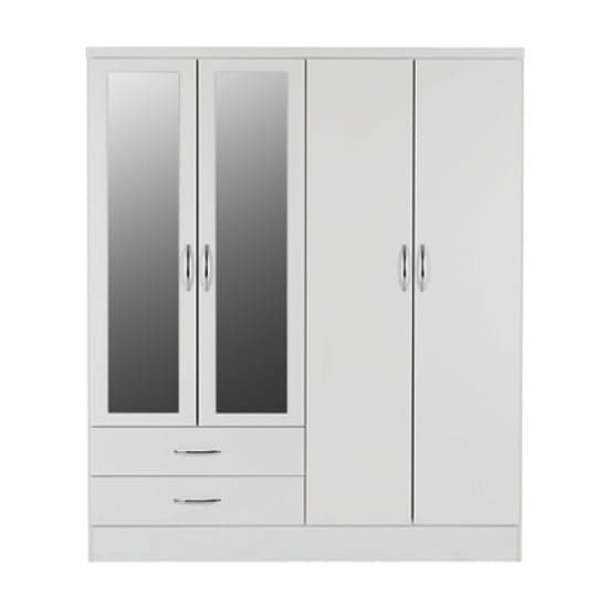 Noir Mirrored Wardrobe In White Gloss With 4 Doors 2 Drawers_2
