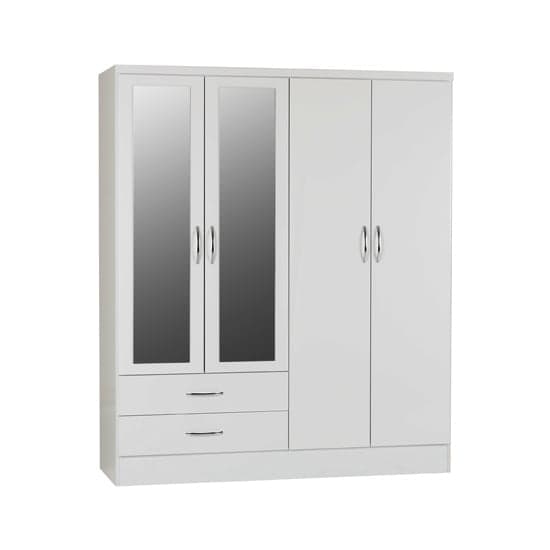Noir Mirrored Wardrobe In White Gloss With 4 Doors 2 Drawers_1