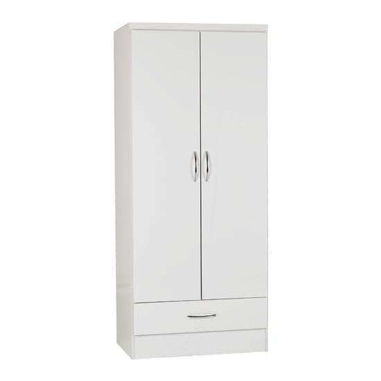 Noir Wardrobe In White High Gloss With 2 Doors And 1 Drawers_1