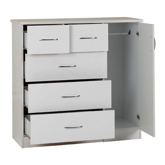 Noir Wooden Sideboard In White High Gloss With 5 Drawers_2