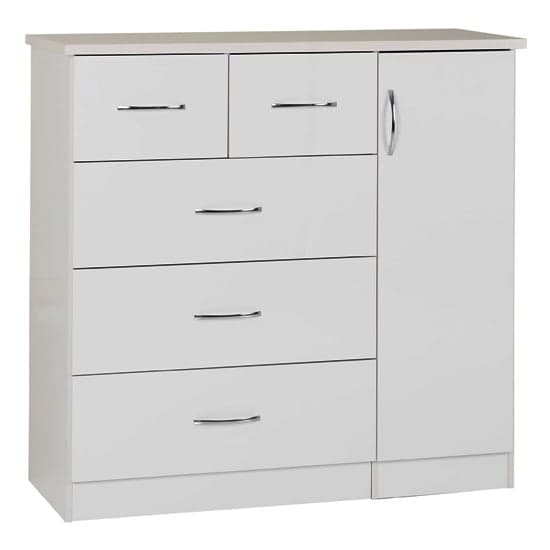 Noir Wooden Sideboard In White High Gloss With 5 Drawers_1