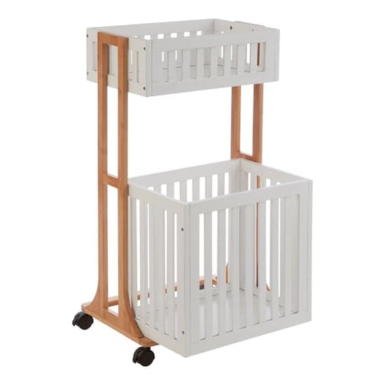 Nusakan Wooden 2 Tier Storage Trolley In White And Natural_2