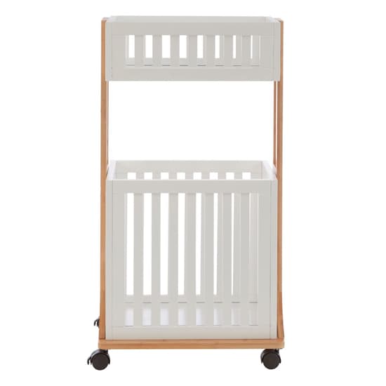 Nusakan Wooden 2 Tier Storage Trolley In White And Natural_4