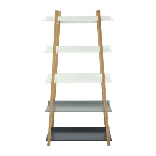 Nusakan Wooden 5 Tier Ladder Shelving Unit In White And Natural_2