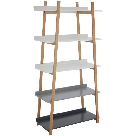 Nusakan Wooden 5 Tier Ladder Shelving Unit In White And Natural_1
