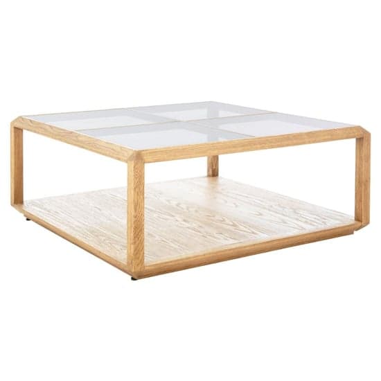 Nushagak Clear Glass Top Coffee Table With Brown Wooden Frame_2