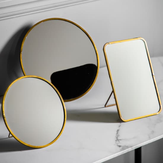 Nyla Large Round Dressing Mirror With Stand In Brass Frame_2