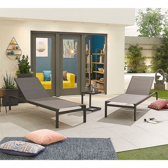 Oakhill Outdoor Textilene Sun Lounger In Slate And Charcoal_2