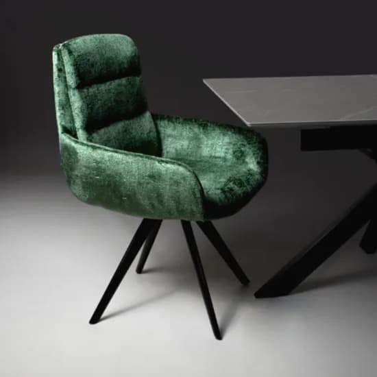 Oakley Green Chenille Fabric Dining Chairs Swivel In Pair_7